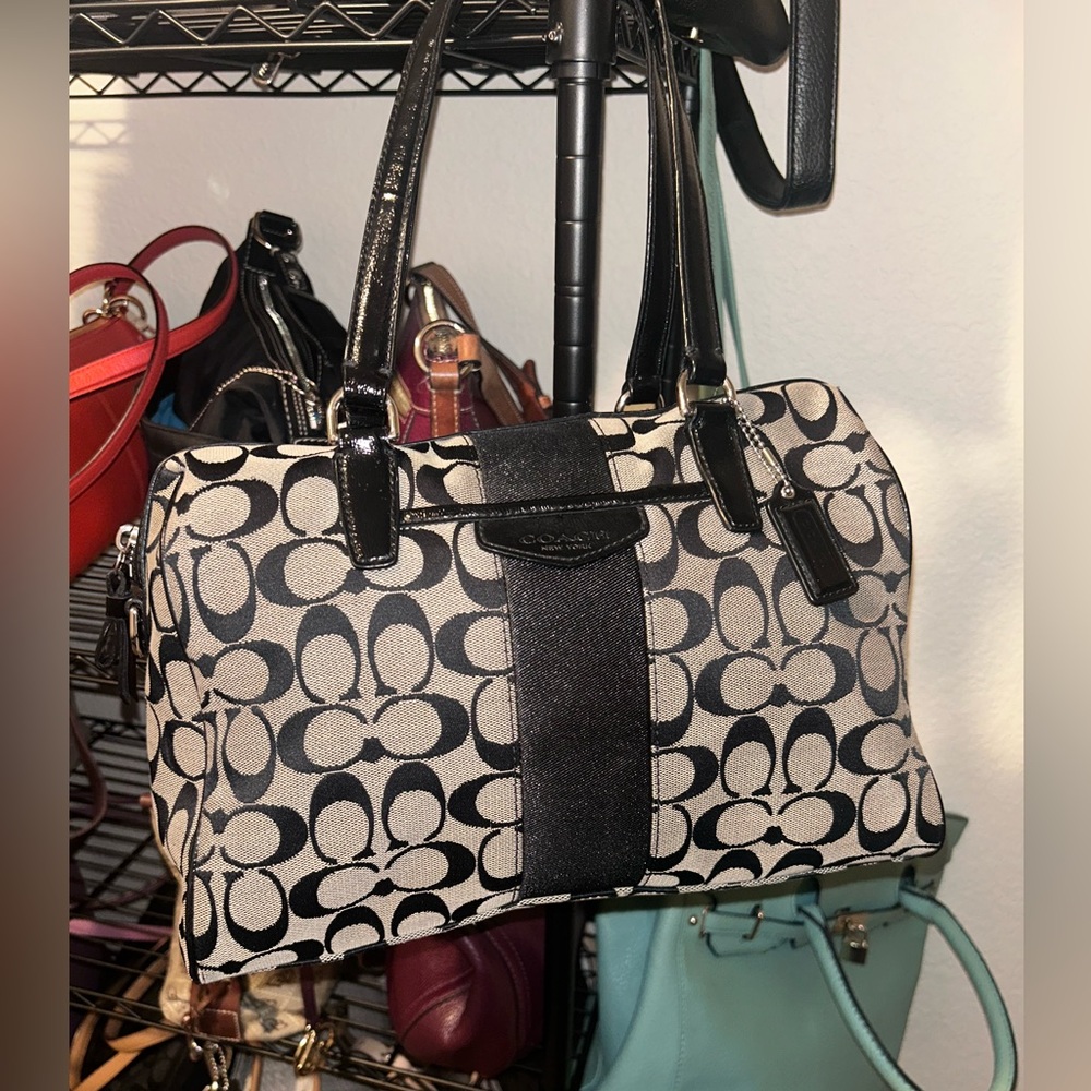 Coach Signature Stripe Nancy Satchel Shoulder Bag